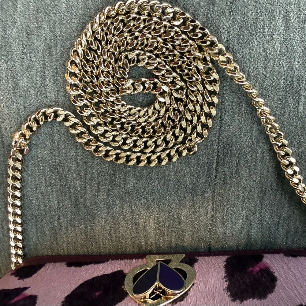 ✔️Kate Spade Nicola Purple Leopard Print Leather & Calf Hair Crossbody Bag